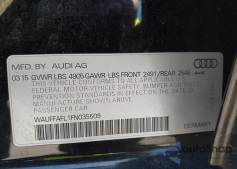 2015 Audi A4 2.0T Premium z USA, uszkodzony, nr VIN WAUFFAFL1FN035509